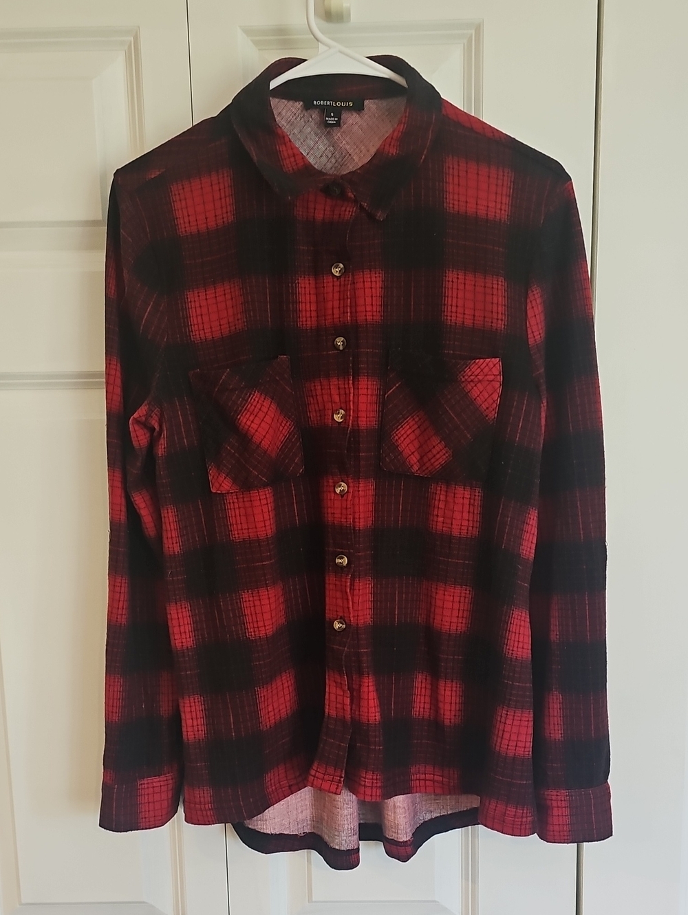 Robert Louis Red and Black Plaid Flannel Button-Down Shirt - Picture 1 of 5